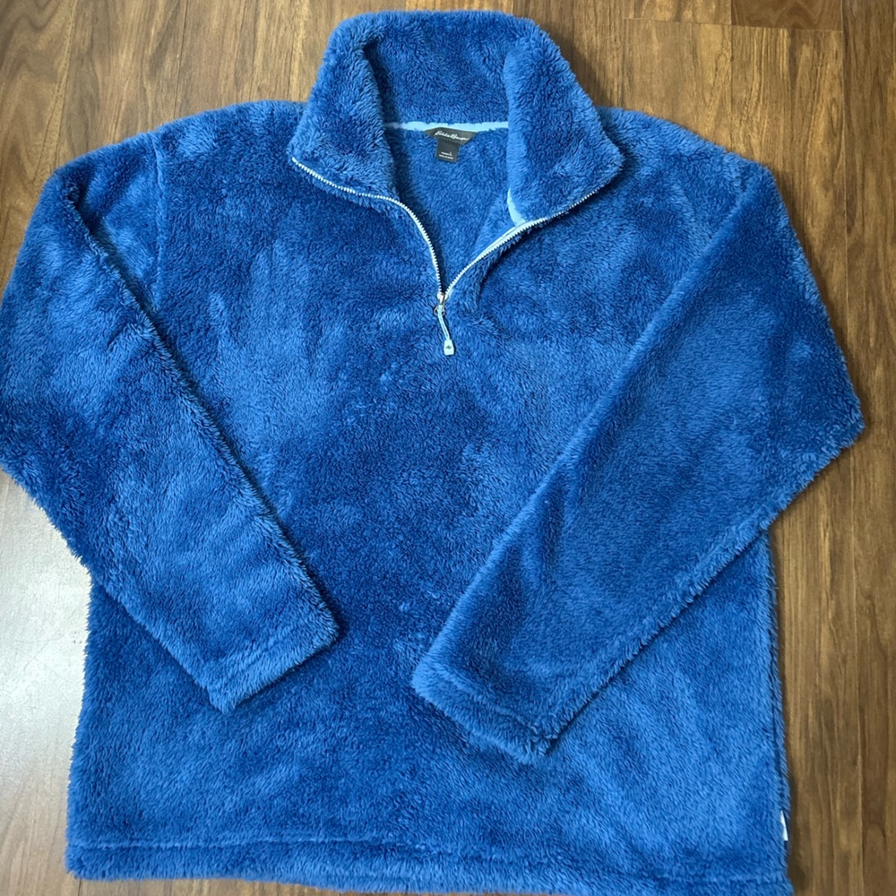 Eddie Bauer Blue Zip Up Fleece Sweater with High Collar Size L